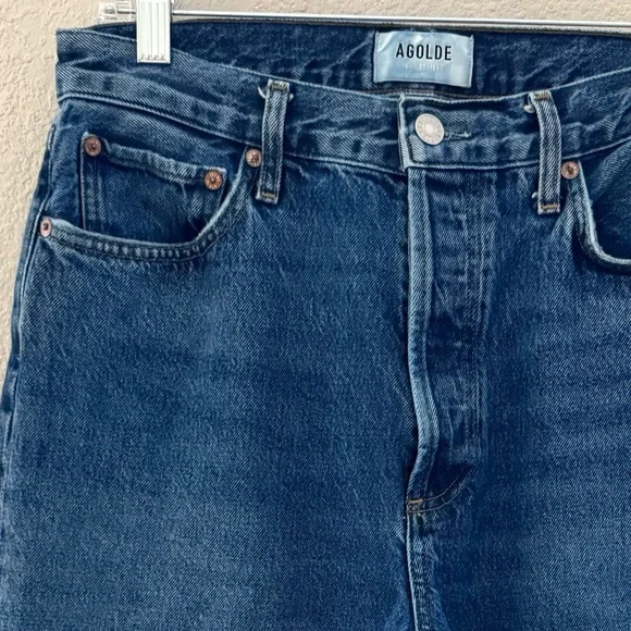 Agolde 90s Pinch Waist Straight Jeans High Rise Med Indigo Blue Button Fly 28 - Picture 9 of 16